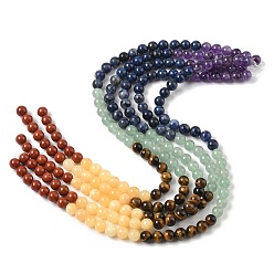 Смешанные камни Нити бусин из натуральной красной яшмы, желтого нефрита, зеленого авантюрина, тигрового глаза, содалита и аметиста, круглые, 8.5~9 мм, отверстие : 1.2 мм, около 46 шт / нитка, 14.88~15.16'' (38.5 см)