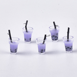 Лиловый Пластиковые чашки подвески, со смолой внутри и железными находками, имитация пузырчатого чая, сирень, 23~28x13~17x13 мм, отверстие : 1.8 мм
