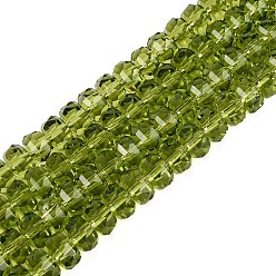 Olivgrün Transparente Glasperlen Stränge, Rondell, facettiert, olivgrün, 7.5~8x5 mm, Bohrung: 1~1.2 mm, ca. 77~81 Stk. / Strang, 14.96~17.32 Zoll (38~44 cm)