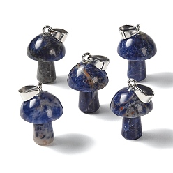 Sodalite Natural Sodalite Pendants, Mushroom Charms, with 304 Stainless Steel Snap on Bails, Stainless Steel Color, 24~25x16mm, Hole: 7.5x4mm