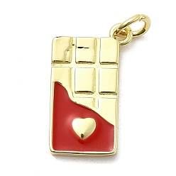Красный Латунь эмаль подвески, цвет шоколада, стойки покрытие, долговечный, без кадмия и без свинца, реальный 18 k позолоченный, с целью перехода в кольце, красные, 18x10.5x2 мм, отверстие : 3 мм