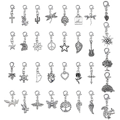Античное Серебро 65 шт. осенний набор подвесок из сплава для украшения, подвеска на клипсе, для брелка, кошелек, украшение для рюкзака, разнообразные, античное серебро, 16.5~39 мм