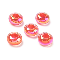 FireBrick UV Plating Transpant Resin European Beads, Large Hole Beads, Iridescent, Rondelle, FireBrick, 8x13.5mm, Hole: 5.5mm