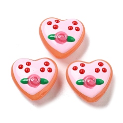 Бледно-Розовый Бусины из стеклянной эмали, окрашенные методом запекания, сердце с черникой, розовый жемчуг, 19.5x20.5x10 мм, отверстие : 1.2 мм