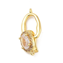 Golden Rack Plating Brass Micro Pave Cubic Zirconia Fold Over Clasps, Cadmium Free & Lead Free, Long-Lasting Plated, Oval, Golden, 24mm