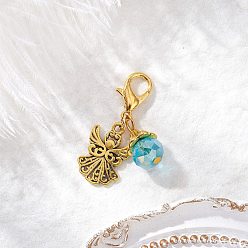 Голубой Подвесные украшения в виде ангела из сплава в тибетском стиле, с подвесками из гальванического стекла и застежками-лобстерами из цинкового сплава, голубой, 36 мм