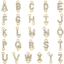 Light Gold 26 pcs 26 styles alliage cristal strass connecteur charmes, liens lettre a ~ z, or et de lumière, 15x5.5~9.5x2mm, Trou: 1.8~2mm, 1 pc / style