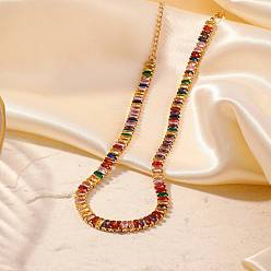 Разноцветный Женские теннисные ожерелья с прямоугольными кубическими цирконами из латуни, золотые, красочный, 12.99 дюйм (33 см)