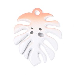 Персиковый Слойка Спрей окрашены сплава большие кулоны, лист, без кадмия, без никеля и без свинца, розовые, 65x51x3 мм, отверстие : 5 мм