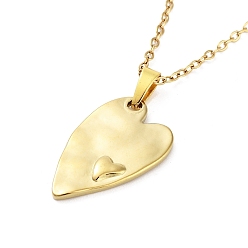 Настоящее золото 18K Сердце 304 из нержавеющей стали кулон ожерелья, ожерелья из кабельных цепочек для женщин, реальный 18 k позолоченный, 15.75 дюйм (40 см), Кулон : 23.5x14.5 мм