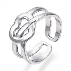 Stainless Steel Color Non-Tarnish 304 Stainless Steel Heart Open Cuff Ring, Hollow Chunky Ring for Women, Stainless Steel Color, US Size 7(17.3mm)