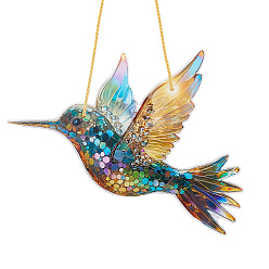 Разноцветный Акриловые подвесные ловцы солнца в виде птиц, для домашнего сада, подвесные украшения, с полиэфирной веревкой, красочный, 161x236x1.7 мм, отверстие : 4 мм
