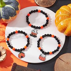 Mixed Shapes 3шт. браслеты с подвесками из сплава и эмали на Хэллоуин, акриловые круглые бусины эластичные браслеты для женщин, разнообразные, внутренний диаметр: 2-1/8 дюйм (5.3 см)