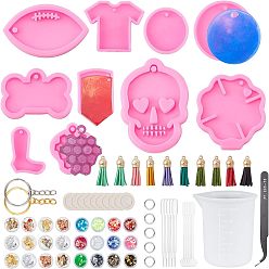 Mixed Color DIY Keychain Making, with Pendant Silicone Molds, Nail Art Sequins/Paillette, UV Gel Nail Art Tinfoil, Faux Suede Tassel Pendant, Alloy Split Key Rings, Mixed Color, 42x37x8mm, Hole: 2.5mm, Inner Diameter: 37mm
