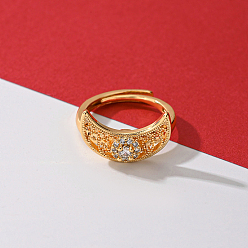 Прозрачный Кольца для женщин с латунным паве из кубического циркония, луна, прозрачные, внутренний диаметр: 17 мм