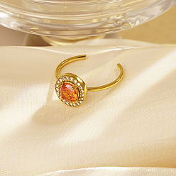 Оранжевый Регулируемые открытые манжеты из нержавеющей стали с микропаве из кубического циркония для женщин, круглые, реальный 18 k позолоченный, оранжевые, круглый : 10.46 мм
