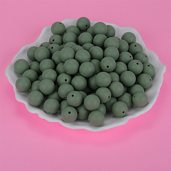 Dark Sea Green Round Silicone Focal Beads, Chewing Beads For Teethers, DIY Nursing Necklaces Making, Dark Sea Green, 15mm, Hole: 2mm