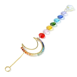 Moon Glass Teardrop Pendant Decorations, Hanging Suncatchers, with Octagon Glass Link and Natural Gemstone, for Home Decorations, Moon, 263mm