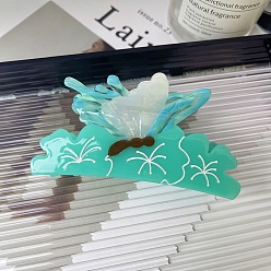 Бирюза Заколки для волос в форме когтей из ацетата целлюлозы, цветок с бабочкой, бирюзовые, 50x100 мм