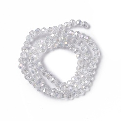 Clear Half-Handmade Transparent Glass Beads Strands, Faceted(32 Facets) Round, Clear, 4mm, Hole: 1mm, about 74pcs/strand, 14 inch