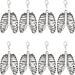 Античное Серебро Подвески скелет ребра сплава украшения, с цинковым сплавом застежками омаров коготь, античное серебро, 4.9 см