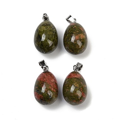 Унакит Природные подвески Unakite, слезинки, с защелкой из нержавеющей стали на поручнях, цвет нержавеющей стали, 23x13 мм, отверстие : 3x5.5 мм