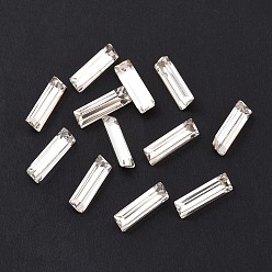 Crystal Glass Rhinestone Cabochons, Pointed Back & Silver Back Plated, Rectangle, Crystal, 10x3x2.5mm