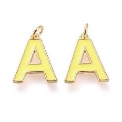Letter A Латунь эмаль подвески, с целью перехода в кольце, долговечный, реальный 18 k позолоченный, letter.a, шампанское желтый, letter.a, : 18x14x1.8 мм, прыжковые кольца: внутренний диаметр: 3 мм