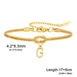 Letter G 304 Браслеты с подвесками в виде инициалов из нержавеющей стали, браслеты из змеиной цепи для женщин, золотые, Буква G, 6.69 дюйм (17 см)
