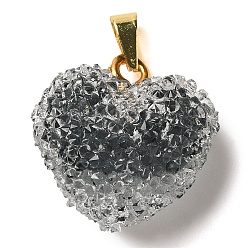Черный Подвески из прозрачной смолы с точками из стразов, подвески в форме сердца с латунной фурнитурой, реальный 18 k позолоченный, без кадмия и без свинца, долговечный, чёрные, 21x20x11 мм, отверстие : 4.5x3 мм