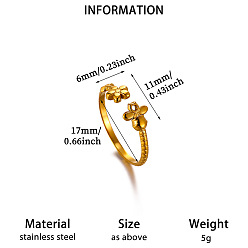 Flower 304 Stainless Steel Cuff Open Rings, Golden, Flower, 17mm