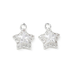 925 Sterling Silver Plated Brass Micro Pave Clear Cubic Zirconia Charms, Star Charms, 925 Sterling Silver Plated, 11.5x9.5x4mm, Hole: 1.3mm