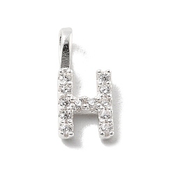 Letter H 925 серебро 925 пробы с подвесками из циркония, буквы, Письмо ч, 10.5x4.5x1.5 мм, отверстие : 2.5x1.5 мм