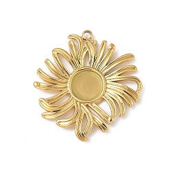 Настоящее золото 18K 304 Настройки кабошон из нержавеющей стали кулон, ионное покрытие (ip), цветочный шарм, реальный 18 k позолоченный, лоток : 8 мм, 30x28x2.5 мм, отверстие : 1.8 мм