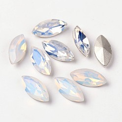 White Opal Faceted Horse Eye Glass Pointed Back Rhinestone Cabochons, Grade A, Back Plated, 15x7x4mm