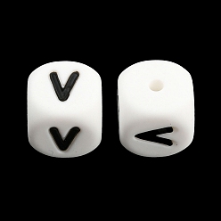 Letter V 20Pcs White Cube Letter Silicone Beads 12x12x12mm Square Dice Alphabet Beads with 2mm Hole Spacer Loose Letter Beads for Bracelet Necklace Jewelry Making, Letter.V, 12mm, Hole: 2mm