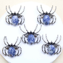 (306FM) Жонкиль матовый с лаймовой подкладкой Натуральные синие пятна яшмы подвески, прелести паука, античное серебро, 36x34 мм