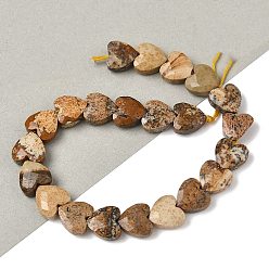 Пейзажный Джаспер Естественного изображения яшмы бисер нитей, сердце, граненые, 8x8x3.5~4 мм, отверстие : 0.7 мм, около 25 шт / нитка, 7.09'' (18 см)