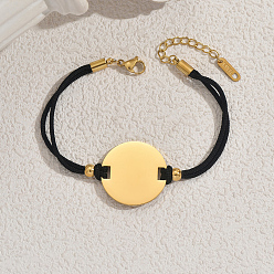 Черный Нержавеющая сталь ссылка плоским круглые браслеты, браслеты из нейлоновой нити для женщин дружба, чёрные, внутренний диаметр: 6-3/4 дюйм (17 см)