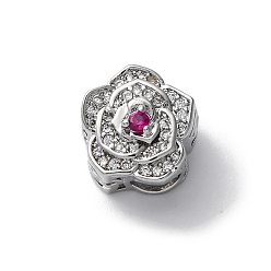 Платинированный Латунные бусины, без кадмия, без никеля и без свинца, цветок, с кубического циркония, Реальная платина, 11.5x10.5x10 мм, отверстие : 4.5 мм