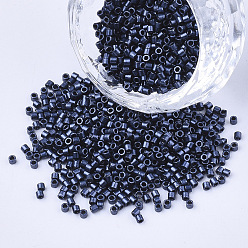 Prussian Blue Cylinder Seed Beads, Uniform Size, Metallic Colours, Prussian Blue, 1.5~2x1~2mm, Hole: 0.8mm, about 4000pcs/bag, about 50g/bag
