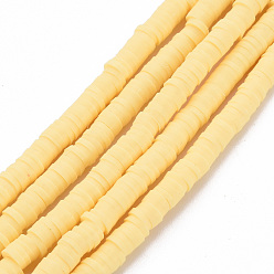 Желтый Ручной полимерные нити глины шарик, Heishi бусы, Диск / плоские круглые, желтые, 4x0.5~1 мм, отверстие : 1.5 мм, около 320~447 шт / нитка, 15.74~16.92 дюйм