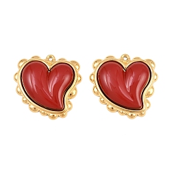 FireBrick Baking Paint 304 Stainless Steel Pendants, Heart Charms, Ion Plating(IP), Real 18K Gold Plated, FireBrick, 30.5x31x6mm, Hole: 1.5mm