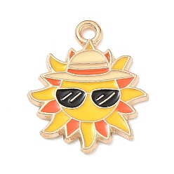 Yellow Alloy Enamel Pendants, Sun Charms, Light Gold, Yellow, 20x17x1mm, Hole: 1.6mm