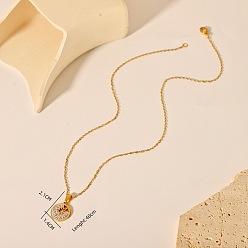 Плоский Круглый 304 ожерелья с подвесками из нержавеющей стали и кристаллами горного хрусталя, золотые, плоско-круглые, 15.75 дюйм (40 см), Кулон : 21x14 мм