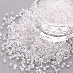 Clear Glass Bugle Beads, Transparent Colours Luster, Clear, 2.5~3x2mm, Hole: 0.9mm, about 15000pcs/pound