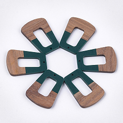 Dark Slate Gray Resin & Walnut Wood Pendants, Trapezoid, Dark Slate Gray, 37~37.5x27~27.5x3~3.5mm, Hole: 2mm