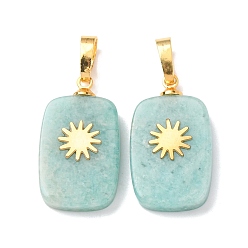 Амазонит Природные подвески амазонит, с латунной фурнитурой и 304 кабошонами из нержавеющей стали, золотые, Прямоугольные подвески с узором в виде солнца, 23~23.5x13~13.5x3.5~4.5 мм, отверстие : 7.5x4 мм