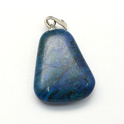 Natural Agate Trapezoid Dyed Natural Gemstone Pendants, with Platinum Tone Brass Findings, 24~25.5x16.5~17x5~6mm, Hole: 2x7mm