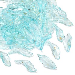 Голубой Стеклянные подвески, лист, с золотой порошок, голубой, 25x9.5x3 мм, отверстие : 1.4 мм, Около 952 шт / 1000 г